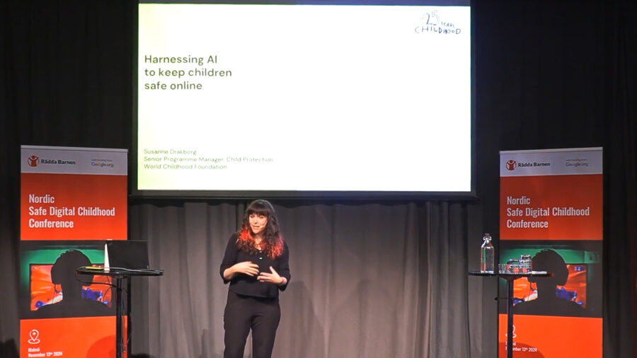 Susanne Drakborg giving a keynote at the Nordic Safe Digital Childhood Conference